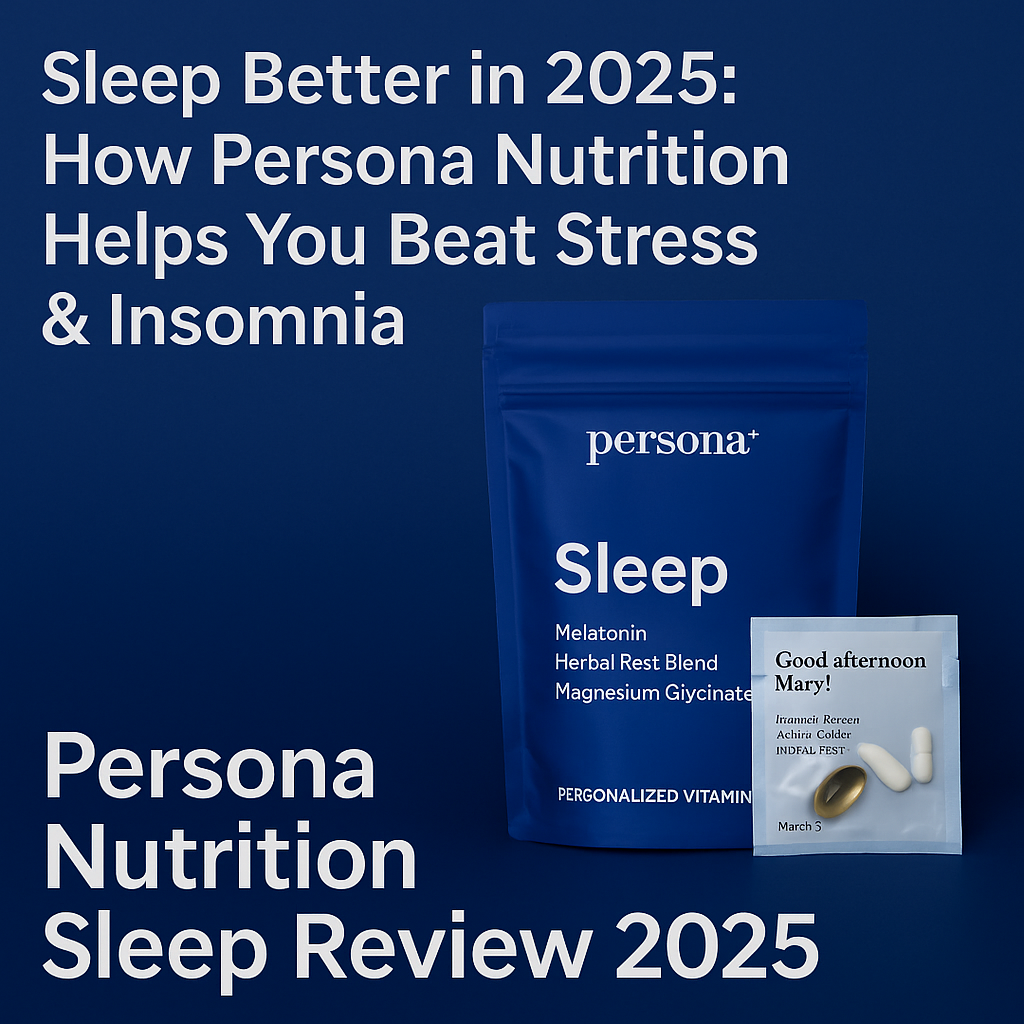 Alt Text: Persona Nutrition Sleep Review 2025 product pack featuring melatonin and herbal supplements for better sleep and stress relief