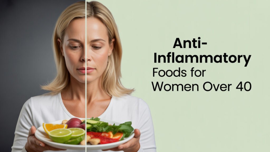 healthy anti-inflammatory meals for women over 40 with avocado, olive oil, and citrus fruits on a clean table
