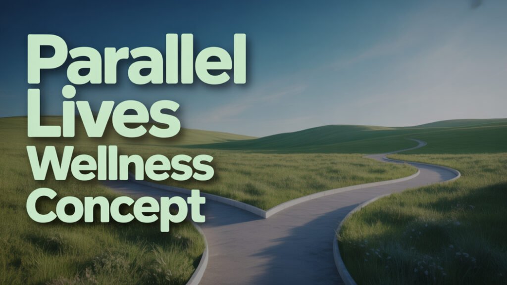 Alternate reality health transformation visual showing balance between body and mind through meditation and nature elements.