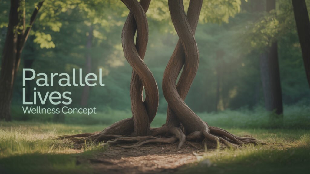 Mindful woman practicing mirror life wellness, symbolizing the parallel lives wellness concept and inner transformation journey.