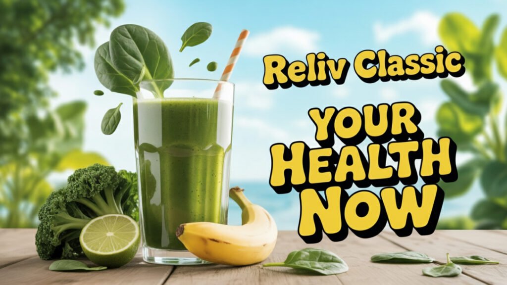 Glass of Reliv Classic shake prepared with water and ice, offering complete daily nutrition for energy and wellness.